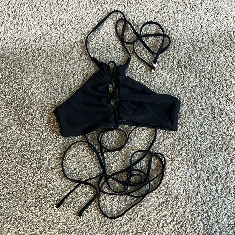 Kasakai Swimwear Black Tie-Around Bikini Top, Size L